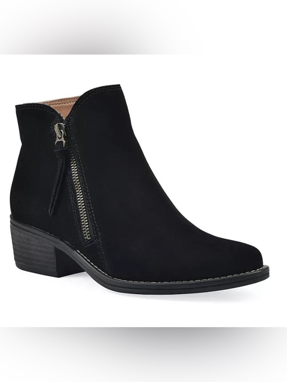 Genuine Black Suede Altos Ankle Boots, Side Zip, 2 inch Block Heel, Size 8 - Picture 1 of 11